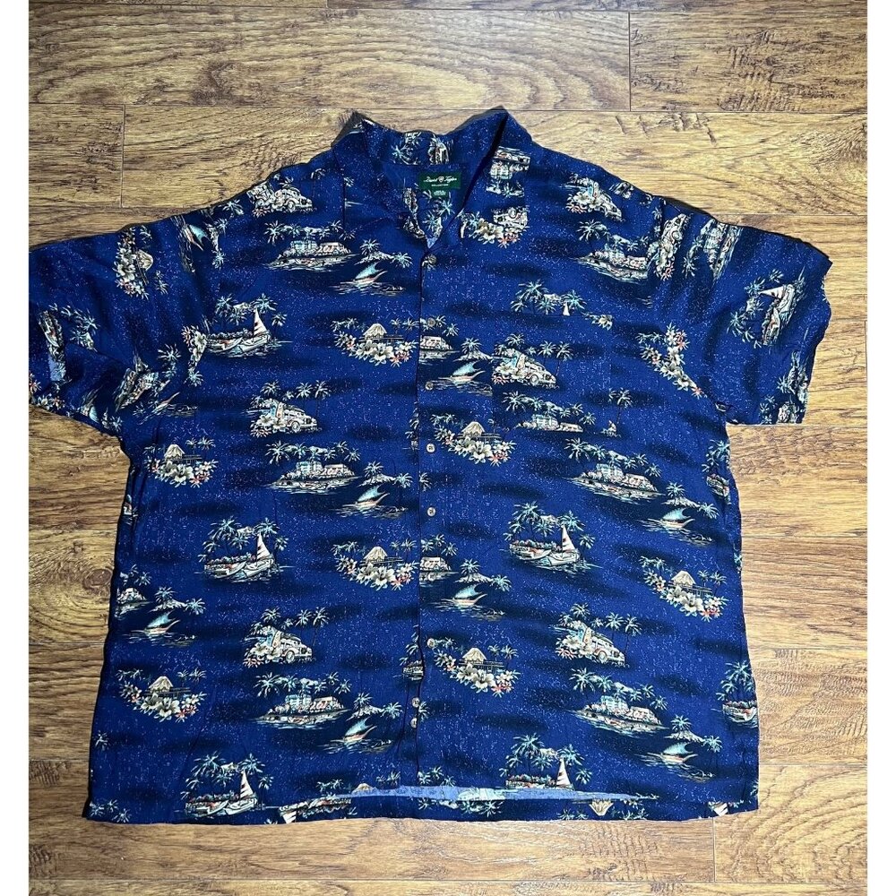 David Taylor Shirt Mens 3XL XXXL Hawaiian Sail Boat Palms Flowers Short Sleeves